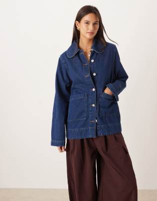 Asos Design Denim Throw On Shacket With Retro Detailing In Blue