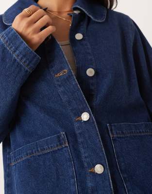 Asos Design Denim Throw On Shacket With Retro Detailing In Blue