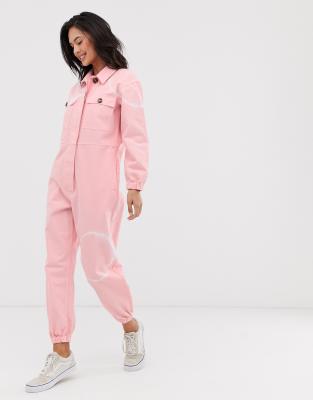 denim jumpsuit pink