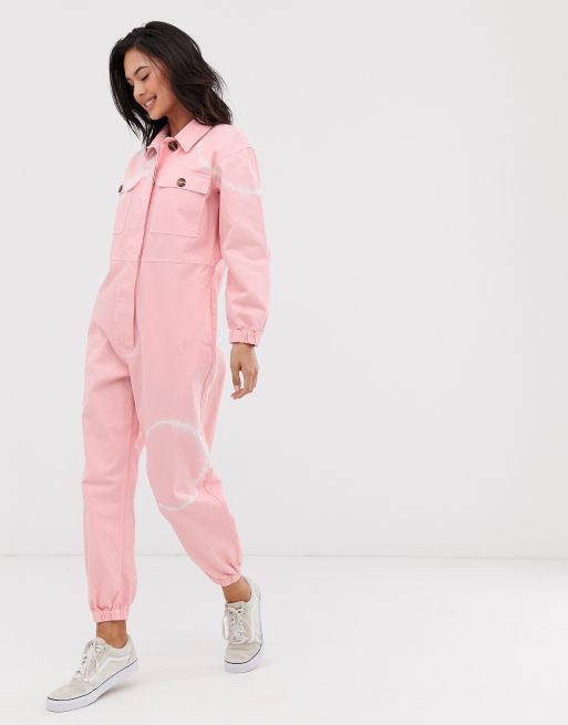 Pink store jean jumpsuit