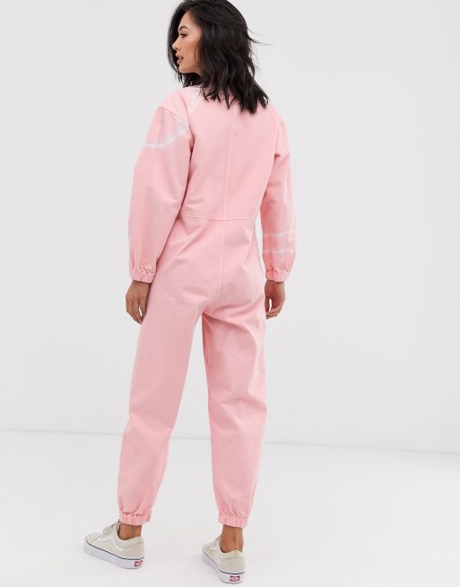 Pink Bliss Tie-Dye Jumpsuit with Zipper - S / Pink