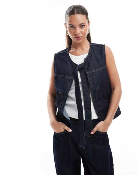 ASOS DESIGN denim tie front gilet in indigo - view 1