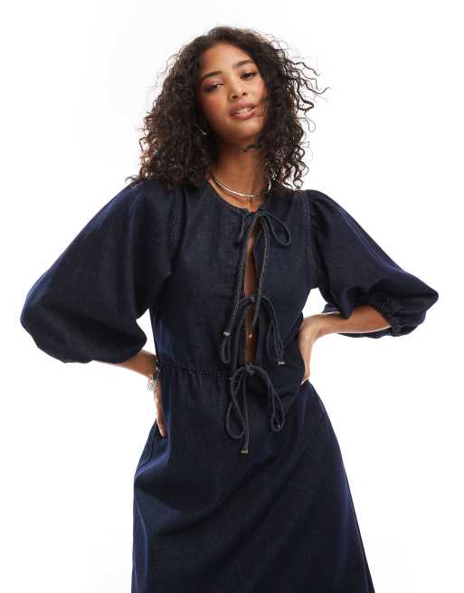Tie front denim dress new arrivals