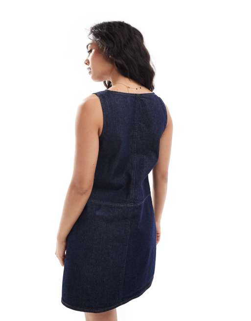 ASOS DESIGN denim tie front shift dress in indigo, 4 of 4