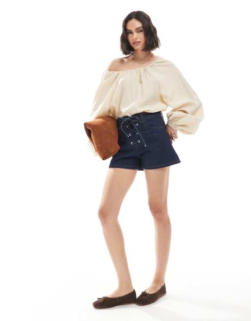 ASOS DESIGN denim tie front shorts in indigo, 2 of 5