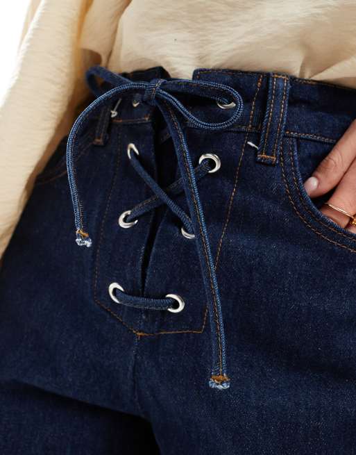 ASOS DESIGN denim tie front shorts in indigo, 3 of 5