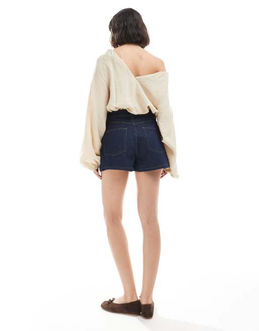 ASOS DESIGN denim tie front shorts in indigo, 5 of 5