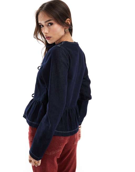 ASOS DESIGN denim tie front top in indigo, 3 of 4