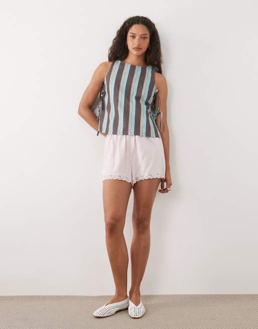 ASOS DESIGN denim tie side tank top in pink and blue stripe, 2 of 4