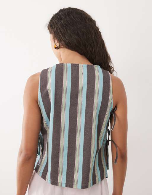 ASOS DESIGN denim tie side tank top in pink and blue stripe, 4 of 4