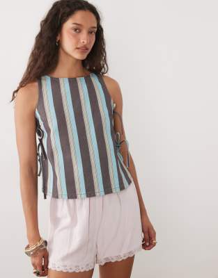 Asos Design Denim Tie Side Tank Top In Blue