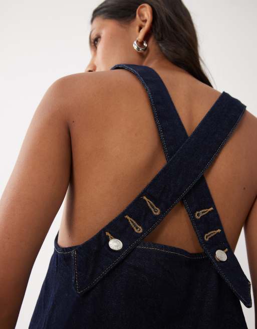 ASOS DESIGN denim top met gekruiste achterkant in rinse, 2 van 4