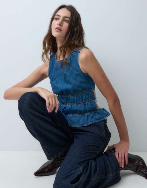 ASOS DESIGN denim top met gesmokte taille, 5 van 5