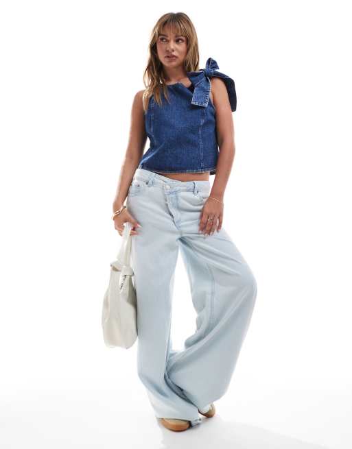 ASOS DESIGN - Denim top met gestrikte schouder in indigo, 2 van 4