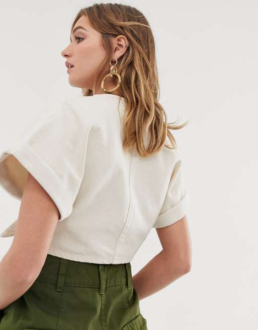 ASOS DESIGN - Denim top met kimonomouwen en gesp aan de voorkant, 2 van 4