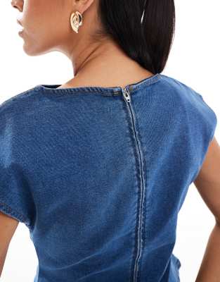 Asos Design Denim Top With Batwing Sleeves