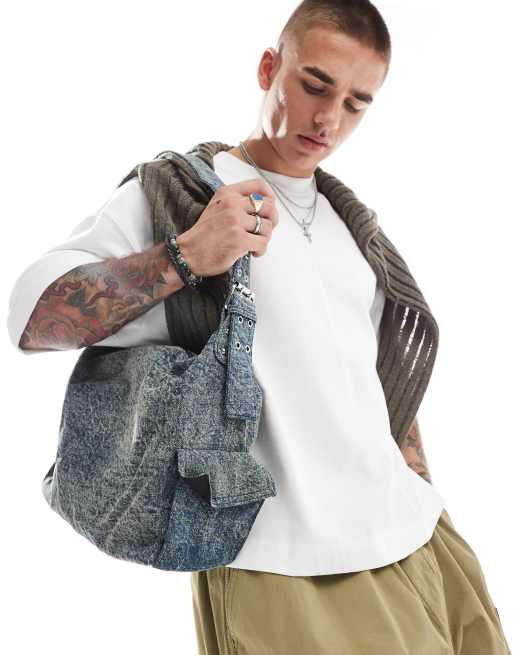 ASOS DESIGN - Denim tote tas met band met gesp in blauw