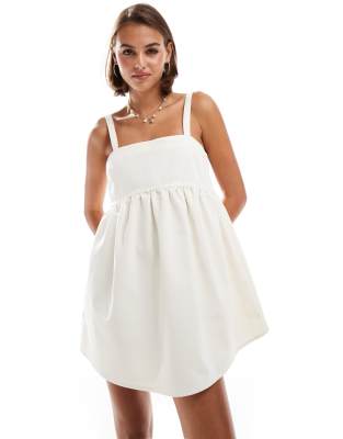 denim trapeze mini dress in ecru-White