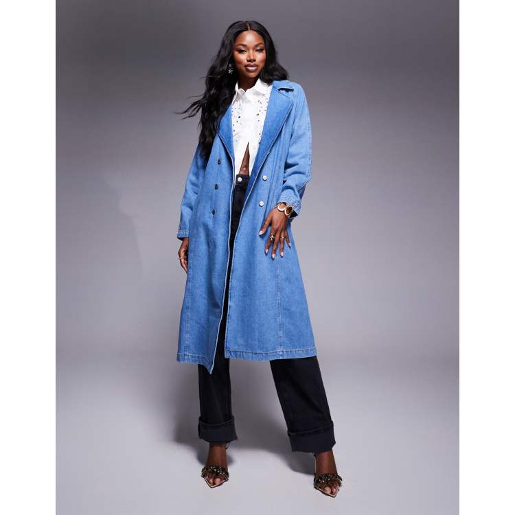 ASOS DESIGN denim trench coat in mid blue | ASOS