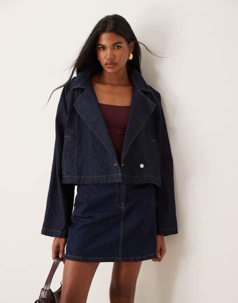 ASOS DESIGN – Denim-Trenchcoat mit kurzem Schnitt in Indigo - view 1