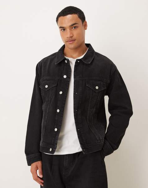 ASOS DESIGN denim trucker jacket in black - part of a set - view 1