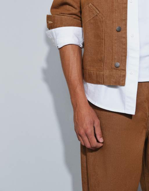 ASOS DESIGN denim trucker jacket in brown - part of a set, 3 of 4