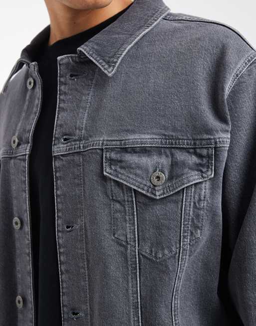 ASOS DESIGN denim trucker jacket in dark grey, 5 of 5