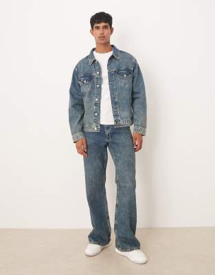 Asos Design Denim Trucker Jacket In Blue
