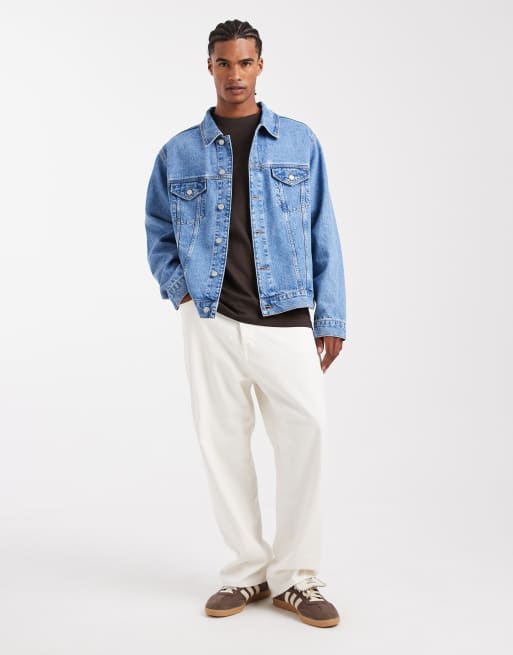 ASOS DESIGN denim trucker jacket in midwash blue