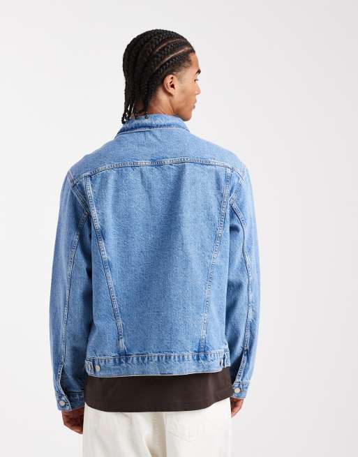 ASOS DESIGN denim trucker jacket in midwash blue