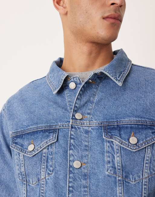 ASOS DESIGN denim trucker jacket in midwash blue