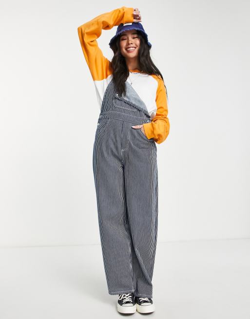ASOS DESIGN - Denim tuinbroek in skaterstijl met strepen in marineblauw