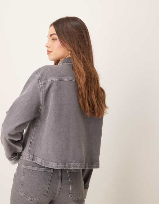 ASOS DESIGN denim turn up jacket in grey wash, 3 of 4