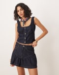 [ASOS DESIGN] ASOS DESIGN denim under bust seam corset top in indigo rinse (part of a set)-Navy M Blue