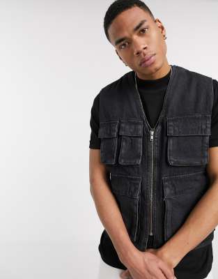 denim utility gilet