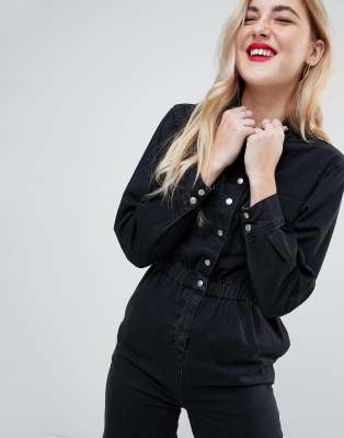 black denim utility jumpsuit