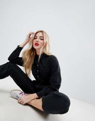 black denim utility jumpsuit
