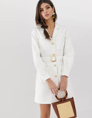 white utility shirt dress