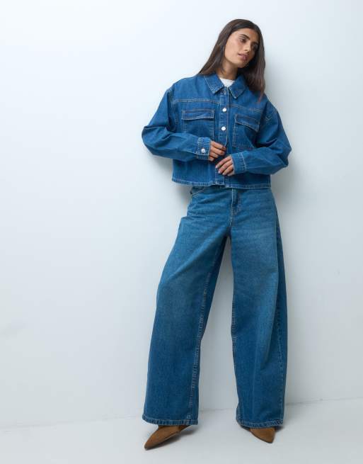 ASOS DESIGN denim utility-skjortejakke i rinse, del af sæt, 3 af 4