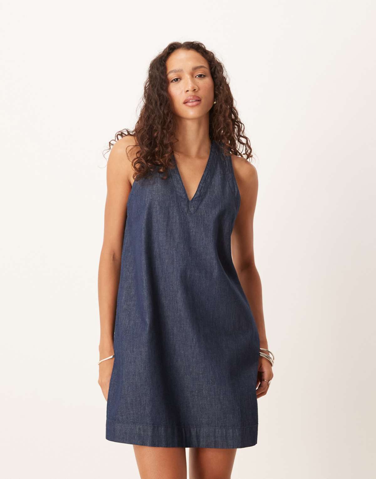 ASOS DESIGN denim v neck shift dress in rinse