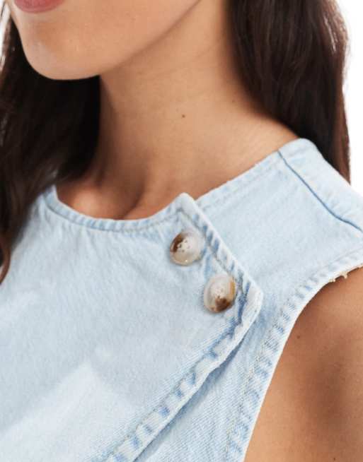 ASOS DESIGN denim vest crop top in mid blue - part of a set
