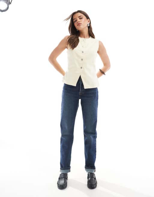 ASOS DESIGN denim vest in butter yellow