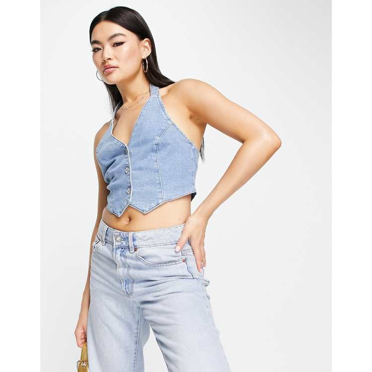 Crop top shop denim vest