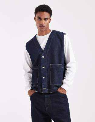 Asos Design Denim Vest In Blue