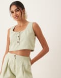 [ASOS DESIGN] ASOS DESIGN denim vest top with button front in pistachio (part of a set)-Green 12 Pistachio