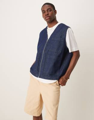 Asos Design Denim Vest With Patch Pockets
