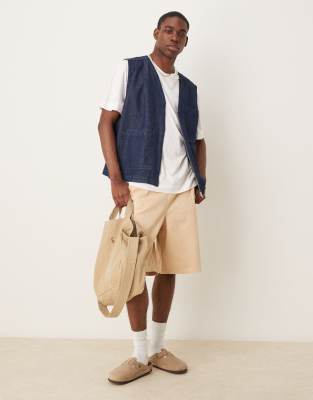 Asos Design Denim Vest With Patch Pockets