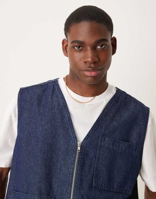 ASOS DESIGN Denim vest with patch pockets in raw wash