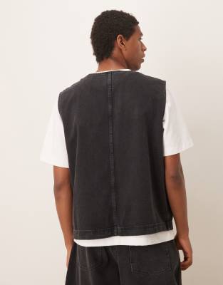 Asos Design Denim Vest With Patch Pockets