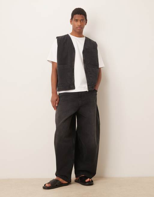 ASOS DESIGN denim vest with patch pockets in washed black - part of a set